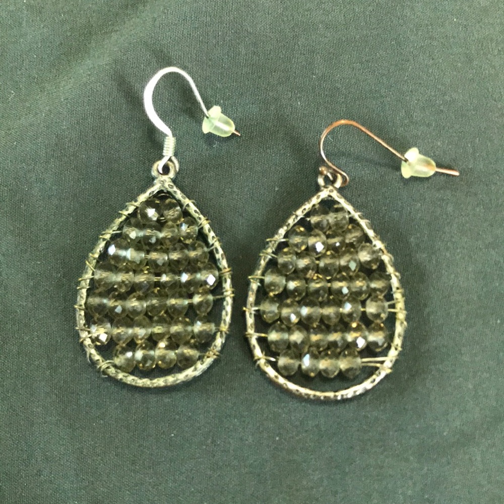 Grey crystal beaded teardrop earrings